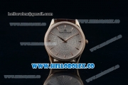 Jaeger-LECoultre Master Grande Ultra Thin Miyota 9015 Automatic Rose Gold Case with Diamonds Dial Stick Markers and Brown Leather Strap