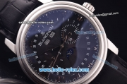BlancPain Moonphase ST25 Automatic Steel Case with Black Dial and Black Leather Strap