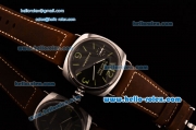 Panerai Radiomir Black Seal PAM380 Swiss ETA 6497 Manual Winding Steel Case Brown Leather Strap Black Dial with Numeral Markers