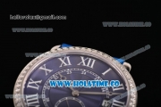 Cartier Rotonde De Asia Manual Winding Steel Case with Blue Dial Diamonds Bezel and White Roman Numeral Markers