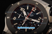 Hublot Big Bang Swiss Valjoux 7750 Chronograph Movement Steel Case with Black Dial and Ceramic Bezel-Black Rubber Strap