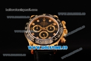 Rolex Daytona Chrono Swiss Valjoux 7750 Automatic Yellow Gold Case with Diamonds Markers Black Dial and Black Leather Strap - Ceramic Bezel (BP)