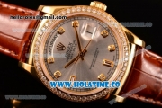Rolex Day-Date Asia Automatic Yellow Gold Case with Diamonds Markers Silver Dial and Diamonds Bezel (BP)