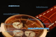 Breitling Transocean Quartz Steel Case with Rose Gold Bezel and Brown Dial-Brown Leather Strap