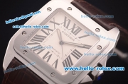 Cartier Santos Swiss ETA 2824 Automatic Steel Case with White Dial and Brown Leather Strap