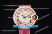 Cartier Ballon Bleu Medium Asia Automatic Rose Gold Case with Silver Dial Purple Leather Strap and Diamonds Bezel (YF)