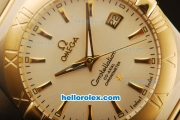 Omega Constellation Co-Axial Swiss ETA 2824 Automatic Steel Case with Yellow Gold Bezel and White Dial-Two Tone Bracelet