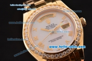 Rolex Day-Date Masterpiece 2813 Automatic Gold Case with White MOP Dial Diamond Bezel and Roman Numeral Markers ETA Coating