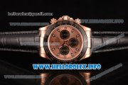 Rolex Daytona Chronograph Swiss Valjoux 7750 Automatic Rose Gold Case with Rose Gold Dial Stick Markers and Black Leather Strap (JF)