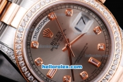 Rolex Day-Date Oyster Perpetual Swiss ETA Case Two Tone with Diamond Bezel,Grey Dial and Diamond Marking