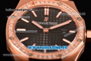 Audemars Piguet Royal Oak 33MM Miyota Quartz Rose Gold Case/Bracelet with Black Dial Stick Markers and Diamonds Bezel (EF)