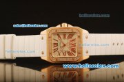 Cartier Santos 100 Swiss ETA 2671 Automatic Rose Gold Case with Diamond Bezel and White Rubber Strap - 1:1 Original Cartier Santos 100 Swiss ETA 2671 Automatic Rose Gold Case with Diamond Bezel and White Rubber Strap - 1:1 Original