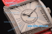Franck Muller Master Square Swiss Quartz Steel Case Diamond Bezel with Pink Leather Strap and White Dial