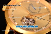 Vacheron Constantin Patrimony Tourbillon Swiss ETA 2824 Automatic Yellow Gold Case with Diamonds Markers Brown Leather Strap and Gold Dial