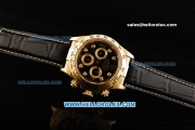 Rolex Daytona Oyster Perpetual Automatic Movement Gold Case with Black Dial Diamond Markers and Black Leather Strap