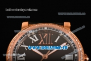 Cartier Rotonde De Miyota Quartz Rose Gold Case with Rose Gold Dial Diamonds Bezel and White Roman Numeral Markers