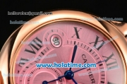 Cartier Ballon Bleu De Medium Chrono Miyota Quartz Rose Gold Case with Pink Dial Roman Numeral Markers and Pink Leather Strap