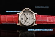Panerai Luminor Marina Pam 049 Automatic Movement Steel Case with White Dial and Red Leather Strap-Lady Model