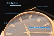 Rolex Cellini Danaos Swiss Quartz Yellow Gold Case with Black Leather Strap Black Dial Stick Markers