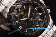 Ferrari Chrono Miyota OS20 Quartz Steel Case PVD Bezel with Steel Strap and Black Dial Stick Markers