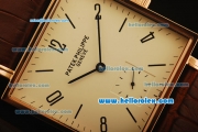 Patek Philippe Gondolo Manual Winding Rose Gold Case with White Dial and Brown Leather Strap