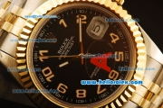 Rolex Datejust II Swiss ETA 2836 Automatic Full Steel with Yellow Gold Bezel and Black Dial-Two Tone Strap