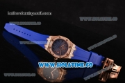 Audemars Piguet Royal Oak Lady Swiss Quartz Rose Gold/Diamonds Case with Blue Dial and Blue Rubber Strap (EF)