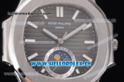 Patek Philippe Nautilus Miyota 9015 Automatic Steel Case with Black Dial Black Leather Strap and Stick Markers