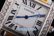 Cartier Tank Quartz Movement Diamond Bezel with White Dial and Two Tone Strap