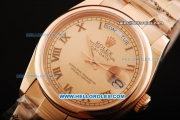 Rolex Day-Date Oyster Perpetual Automatic Rose Gold Case and Strap with Small Calendar and Roman Numeral Marking
