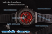 Hublot King Power Swiss Valjoux 7750-DD Automatic PVD Case with Red Dial and Black Rubber Strap