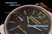 Panerai Radiomir Black Seal PAM380 Swiss ETA 6497 Manual Winding Steel Case Brown Leather Strap Black Dial with Green Numeral Markers