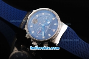 Ulysse Nardin Maxi Marine Swiss Valjoux 7750 Automatic Movement Steel Case with White Markers and Blue Dial-Blue Rubber Strap
