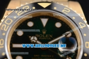 Rolex GMT-Master II Clone Rolex 3186 Automatic Yellow Gold Case/Bracelet with Green Dial and Dot Markers (BP)