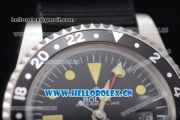 Rolex GMT-Master Asia 2813 Automatic Steel Case with Black Dial Black Nylon Strap and Yellow Markers