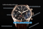 IWC Pilot's Watch Chrono Swiss Valjoux 7750 Automatic Steel Case with Grey Dial and Brown Leather Strap - White Arabic Numeral Markers (BP)