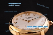 Patek Philippe Calatrava Swiss ETA 2836 Automatic Yellow Gold Case with White Dial Diamond Markers and Brown Leather Strap