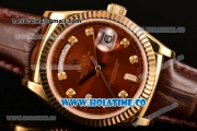 Rolex Day-Date Asia 2813/Swiss ETA 2836/Clone Rolex 3135 Automatic Yellow Gold Case with Brown Dial and Diamonds Markers (BP)