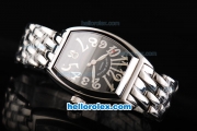 Franck Muller Conquistador Swiss ETA 2824 Automatic Movement Full Steel with Black Dial and Silver Numeral Markers