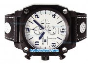 U-BOAT Italo Fontana Chronograph Quartz Movement PVD Case with White Dial-Black Markers and Leather Strap