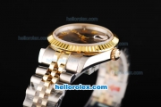 Rolex Datejust Swiss ETA 2836 Automatic Movement Two Tone with Gold Bezel-Grey Dial and Gold Roman Markers-18K Gold Never Fade