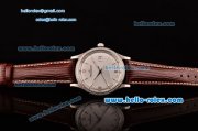 Jaeger LeCoultre Master Swiss ETA 2836 Automatic Steel Case Diamond Bezel Brown Leather Strap White Dial with Stick Markers