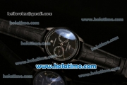 IWC Portuguese Chrono Miyota OS20 Quartz PVD Case with Black Dial Numeral Markers and Black Leather Bracelet