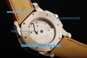 Cartier Calibre Automatic Movement Steel Case with Rose Gold Bezel and Brown Leather Strap