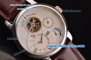 Patek Philippe Complications ST22 Automatic Steel Case with Brown Leather Strap and White Dial - Blue Hands