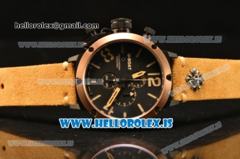 U-Boat Chimera Chronograph OS10 Quartz With Rose Gold Bezel and Black Case Brown Leather Orange Marker