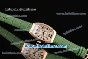 Franck Muller Art Deco Miyota Quartz Rose Gold Case with Green Leather Bracelet White Dial and Black Markers