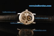 Breguet Swiss Tourbillon Manual Winding Movement Steel Case with Black Leather Strap