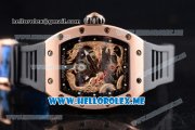 Richard Mille RM 51-01 Tourbillon Tiger and Dragon Asia Manual Winding Rose Gold Case with Seleton Dial and Dot Markers Black Rubber Strap