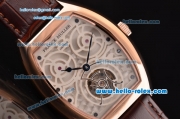 Franck Muller Giga Tourbillon ST22 Automatic Rose Gold Case with Brown Leather Strap and White Dial -Blue Hands